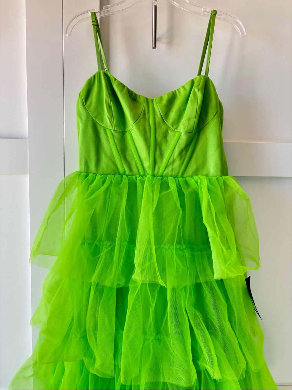 Neon Green Tiered Tulle Maxi Dress - Picture 2 of 5